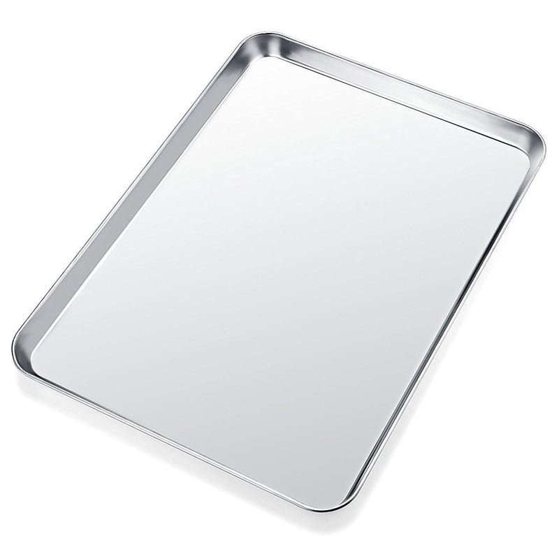 Yododo Baking Sheet, Yododo Stainless Steel Cookie Sheet Toaster Oven Tray Pan Rectangle Size 16 x 12 x 1 inch, Non Toxic & Healthy, Superior Mirror Finish & Easy Clean, Dishwasher Safe - Image 1